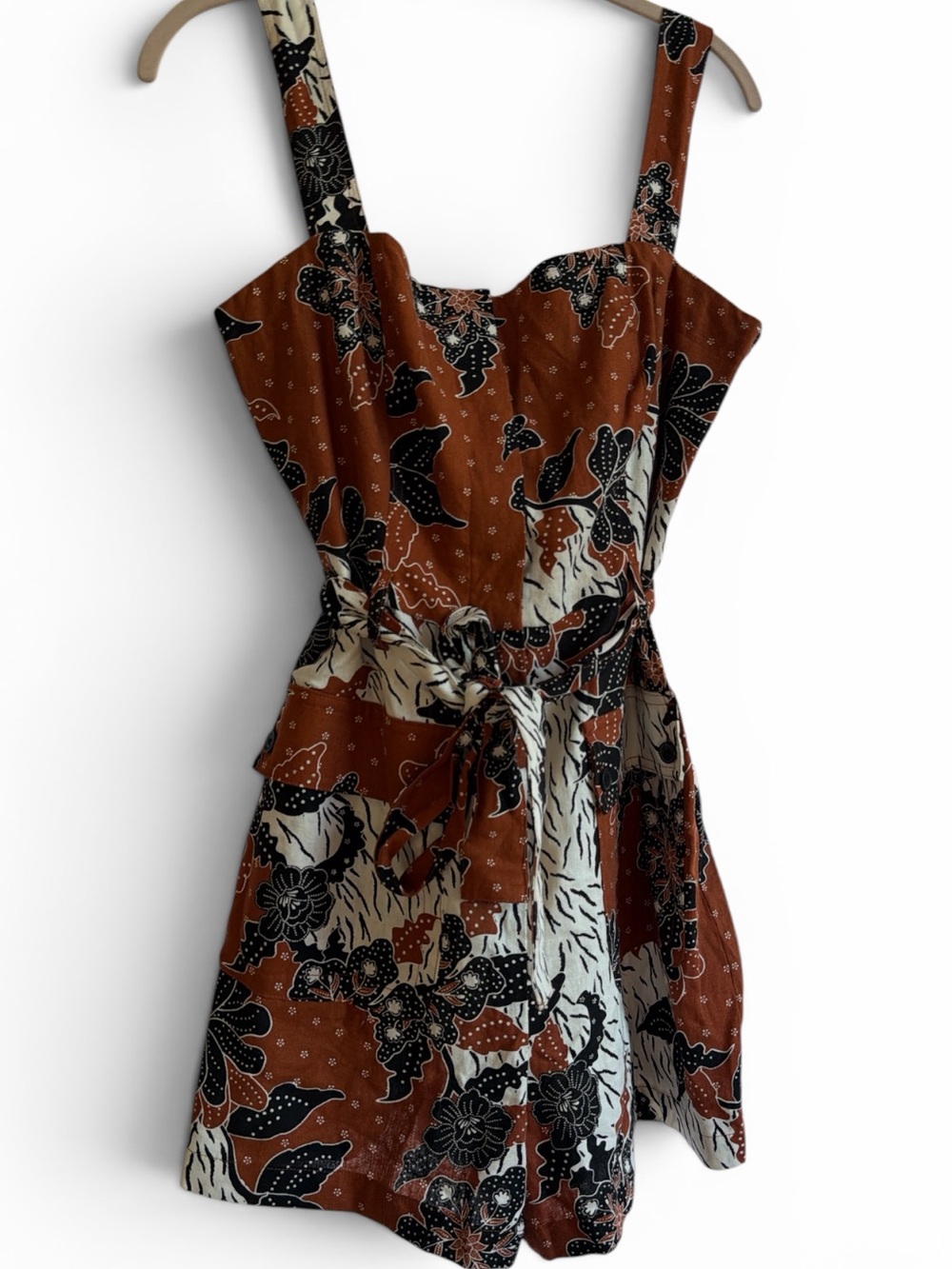 House of Harlow Brown White Floral Linen Blend Romper Shorts Boho Lightweight